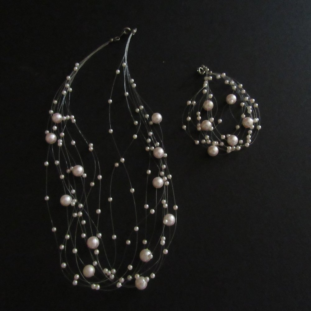 Multi-strand Pearl Necklace with Matching Bracelet